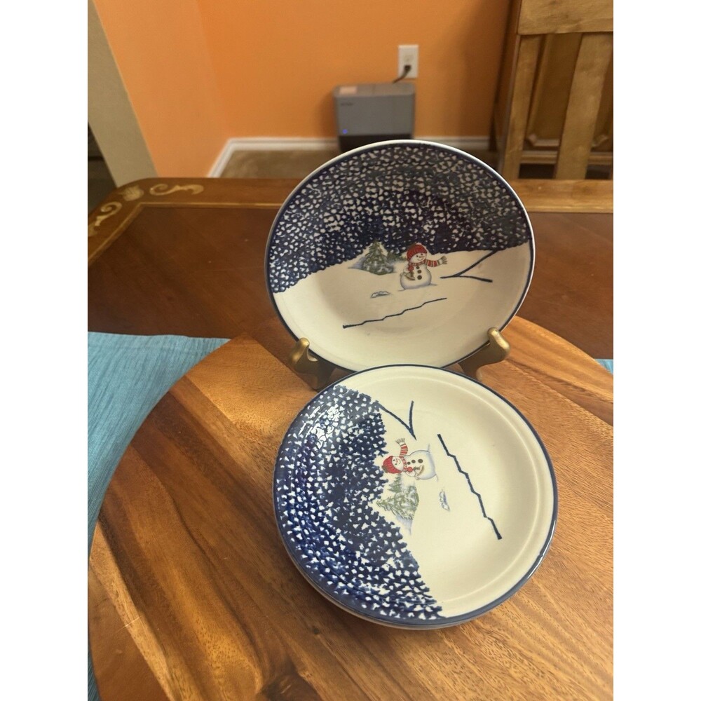 A Thompson Pottery Snowman Christmas Salad Plate 7 5/8" Diameter A SET OF 4